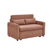 Minimalistisk, elegant och lätt 3-i-1 tvåsits bäddsoffa med glidande konvertibel funktion, USB-laddning, perfekt för tupplurar, beige - Orange - Visa 1