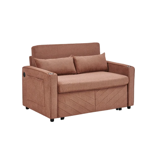 Minimalistisk, elegant och lätt 3-i-1 tvåsits bäddsoffa med glidande konvertibel funktion, USB-laddning, perfekt för tupplurar, beige - Orange - Visa 1