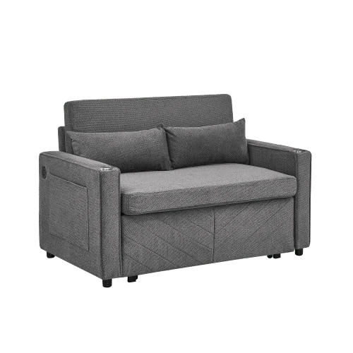 Minimalist, Elegant And Lightweight 3-In-1 Two-Seater Sofa Bed With A Sliding Convertible Function, USB Charging, Ideal For Naps, Beige