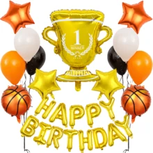 35pcs Basketball Birthday Party Balloon Set, Includes Happy Birthday Banner, Trophy Balloon, Basketball Balloon, Pentagram Balloon, For Basketball Theme Birthday Party Decoration, Sports Party Balloons, Basketball Court Decor, Birthday Decoration, Baby Shower, Sports Game Birthday Party, Home Decor, Boy Birthday, Basketball Gift - Multicolor - View 6