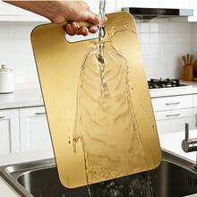 3 piezas/1 pieza Tabla de cortar antihongo de acero inoxidable de doble cara para uso doméstico - Dorado - Ver 2
