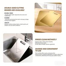 3 piezas/1 pieza Tabla de cortar antihongo de acero inoxidable de doble cara para uso doméstico - Dorado - Ver 7