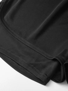 Unisex Casual Sports Jogger Shorts, Double Layer Anti-Exposure Design, Built-In Small Pockets, Drawstring Waist, Knit Fabric - Black - View 7