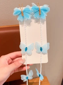 2pcs Butterfly Braided Hair Chain Hair Clips, Princess Style Tassel Chain Hair Accessories - Multicolor - View 7