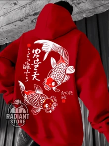 Comfortable Basic Sweatshirt For Everyday Wear. Japanese Carp Art Streetwear Urban Culture Street Fashion Graffiti Skater Skateboarding Unisex Men's Women's Sweatshirt 50% Cotton 50% Polyester Top Premium Streetwear New Release Immediate Shipping Various Colors!! - 紅色 - 查看 1