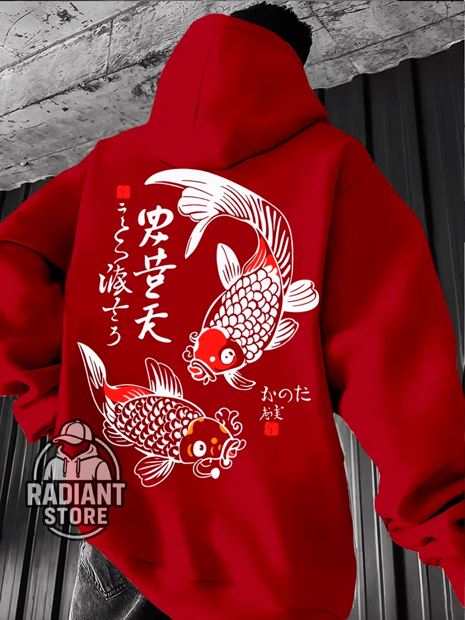 Comfortable Basic Sweatshirt For Everyday Wear. Japanese Carp Art Streetwear Urban Culture Street Fashion Graffiti Skater Skateboarding Unisex Men's Women's Sweatshirt 50% Cotton 50% Polyester Top Premium Streetwear New Release Immediate Shipping Various Colors!! - 紅色 - 查看 1
