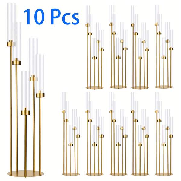 Gold 5-Arm Acrylic Tall Floor Candelabra, Wedding Aisle Guide & Centerpiece For Wedding, Party, Concert, Event Decoration, Elegant Housewarming Gift