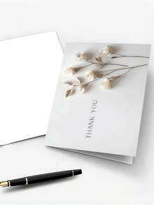 1张精美3D纸艺白玫瑰贺卡，自然简约米色背景，饰以干枯枝条，“谢谢！”竖版设计，适用于表达感谢、节日祝福、一般艺术情感卡片（包含1张卡片和1个信封，尺寸为4.3英寸 x 6.3英寸）。 - 款式B - 查看 3