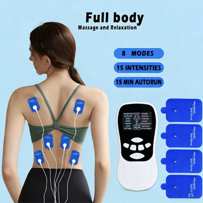 Masajeador,Masajeador digital multifuncional para todo el cuerpo, espalda, cintura y manos - Con alimentación USB, 8 modos y 15 intensidades, tecnología EMS, diseño portátil - Regalo ideal para vacaciones para amigos, masajeador de espalda, dispositivo elegante, interfaz amigable, construcción duradera, sin batería