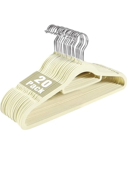 20个/10个/1个植绒衣架，防滑防皱，360°旋转挂钩，适用于西装和外套，节省空间的可堆叠衣架，也适用于连衣裙、裤子、鞋子、牛仔裤、靴子、裙子，简约风格，适合春夏穿着