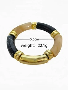 3pcs/Set 1pc Retro Minimalist Elegant Resin Acrylic Navy Blue Elastic Bangle Set, Suitable For Daily Wear, Parties, Valentine's Day, Dates, Holidays, Stackable, 2026 New Arrival - Bohemian Style Bracelet - View 4