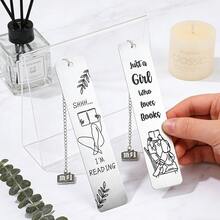 极简主义阅读语录不锈钢书签套装 - 书籍造型吊坠线条艺术设计，送给爱书人士和女性的完美礼物 - SQ2748 - 查看 7