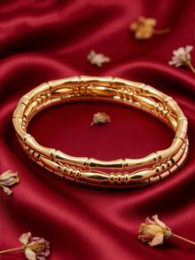 3/1pc - Light Luxury Stainless Steel Bamboo Bangle With Three-Dimensional Bamboo Texture Design, Symbolizing A Sense Of Advancement And Luxury. Stacked And Versatile For Commuting Without Fading, Giving Gifts To Elders And Girlfriends - Gold - View 3