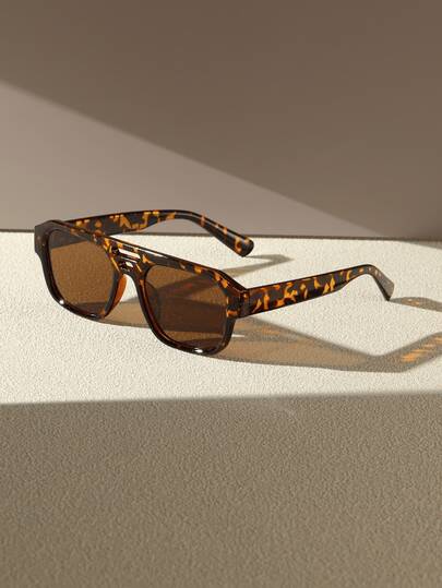 1 Pair Men's Double-Bridge Aviator Frame Tortoiseshell Fashion Decorative Glasses, Personality Thick Frame Design, Street Style, Suitable For Daily Commute, Street Fashion, Vacation, Photo Shooting, Party, Music Festival And More Occasions.