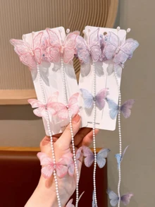 2 chiếc kẹp tóc hình bướm tết bện, phụ kiện tóc kiểu công chúa có tua rua - Nhiều màu - Xem 5