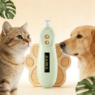 1个静音宠物指甲磨甲器，带LED灯，2档速度可调，Type-C充电式，适用于猫狗指甲修剪器，低震动电动美容工具，适用于小型、中型和大型宠物