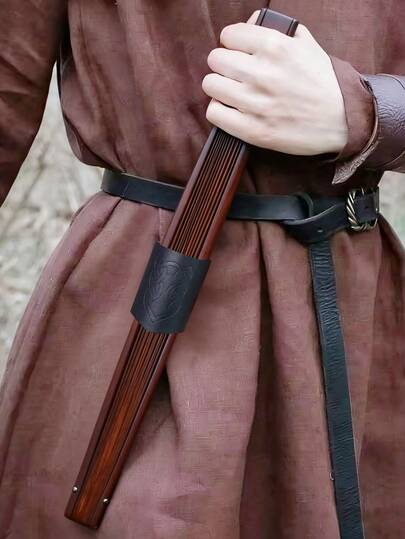 1Pc Vintage Faux Leather Fan Holster - Belt-Mounted Tool Belt Holder For Folding Fan & Medieval Accessories
