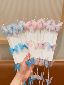2 chiếc kẹp tóc hình bướm tết bện, phụ kiện tóc kiểu công chúa có tua rua - Nhiều màu - Xem 3