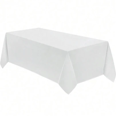 1 pieza Mantel desechable de plástico blanco, adecuado para fiesta de cumpleaños, boda, decoración de mesa de comedor festiva, mantel rectangular, accesorio de decoración de mesa de comedor