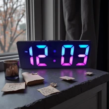 1 chiếc đồng hồ báo thức kỹ thuật số nhiều màu sắc có đèn ngủ, trang trí bàn đầu giường với chữ và màn hình nhiều màu sắc, dùng pin/USB, hiển thị ngày, nhiệt độ, chức năng báo lại, độ sáng có thể điều chỉnh, chế độ làm mờ đèn LED, trang trí phòng ngủ/nhà/ký túc xá/trường học, đồ dùng học tập - Nhiều màu - Xem 3