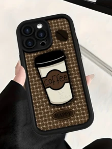 1pc Black Plaid Coffee Minimalist Personalized TPU Shockproof Full Coverage Phone Case Compatible With Apple 17, 16, 15, 14, 13, 12, 11 Pro Max, Air, And Series,International Version, Not The Domestic Version - Multicolor - View 3