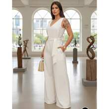 Women's Jumpsuit Roman Pantaloons Tie-Up Elegant Chic Simple Pocket Knot With Belt - Rửa nhẹ - Xem 5