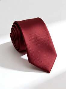 1条男士纯色酒红色条纹轻薄领带，适合商务、宴会和日常穿着 - 酒紅色 - 查看 4