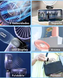 DOSYU Ventilador de Mano Recargable USB - Mini y Portátil, 5 Velocidades, 4200mAh, con Base -deal para Escritorio  Material ABS, USB, 5 Medidas 188x90x46,5 mm,  Peso 190 g Abanico - Azul - Ver 10