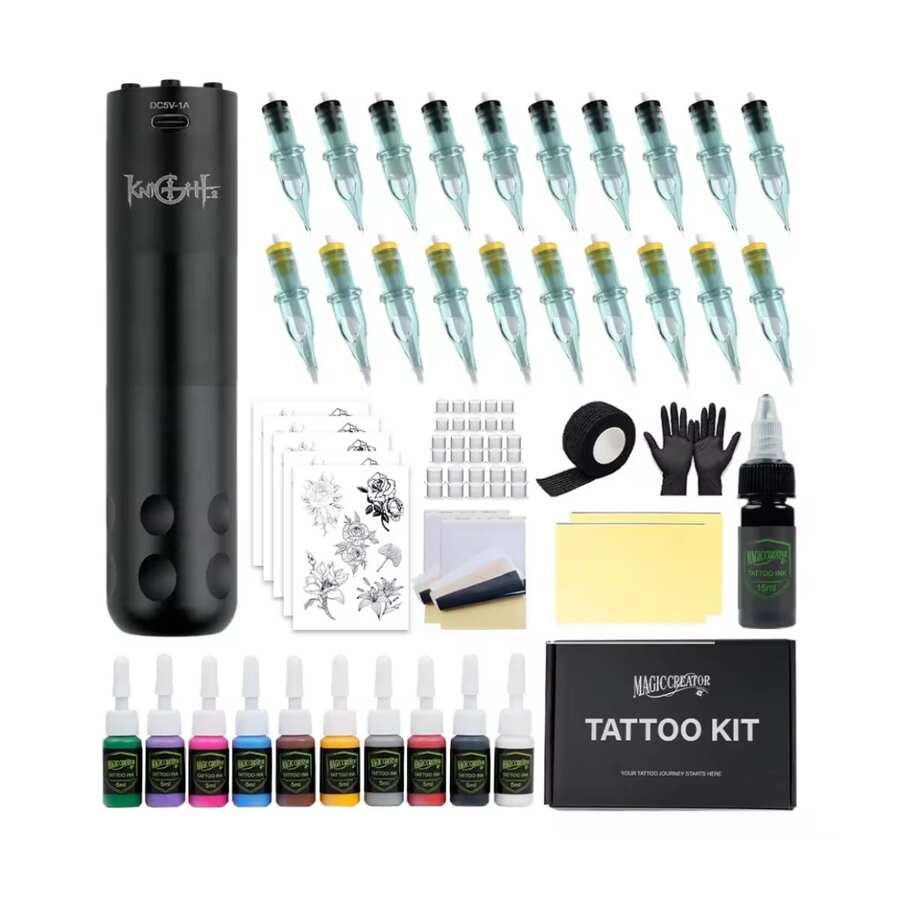 KIT MÁQUINA PARA TATUAR PRINCIPIANTE KNIGHT INALÁMBRICA aretes accesorios accesorios para el cabello juguetes de niña y2k spiderman sticker tatuajes temporales brackets falsos piercing estrellas tatuajes - Negro - Ver 1
