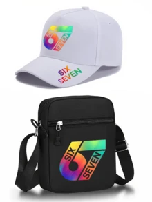1pc/2pcs "67" Colorful Number Pattern Design Printed Unisex Hip-Hop Baseball Cap And Crossbody Bag, Street Fashion Outdoor Sports Baseball Cap Curved Brim Hat And Bag, Adjustable, Gift For Yourself Or Friends - Multicolor - View 14