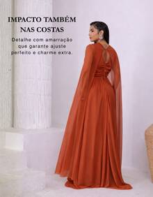 Women's Long Party Dress With Slit, Cape Sleeves, Gathered Bust And Brooch, Solid Color, Elegant, For New Year's Eve, Wedding, Bridesmaid, Graduation. - 紅陶 - 查看 6