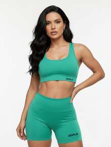 Kit Of 2: Top And Shorts Set, High-Waisted Shaping Gym Fashion For Women - Đen/Xanh ngọc - Xem 3