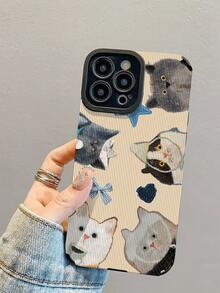 1个新款时尚优雅猫咪图案蓝色爱心蝴蝶结设计防震真皮手机壳，日常必备保护，馈赠亲友佳品，兼容 17/17Air/17Pro/17ProMax/ 16/16Plus/16Pro/16ProMax/ 15/15Plus/15Pro/15ProMax/ 14/14Plus/14Pro/14ProMax/ 13/13Pro/13ProMax/ 12/12Pro/12ProMax/ 11/ 11Pro/11ProMax - 彩色 - 查看 5