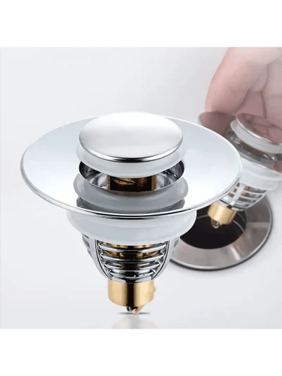 1 pieza Tapón universal para lavabo de baño, tapón de drenaje anti-obstrucción, tipo de presión para bañera, tapón de agua multifunción redondo para el hogar y el baño, accesorios sanitarios para grifos, accesorios de baño esenciales para el hogar