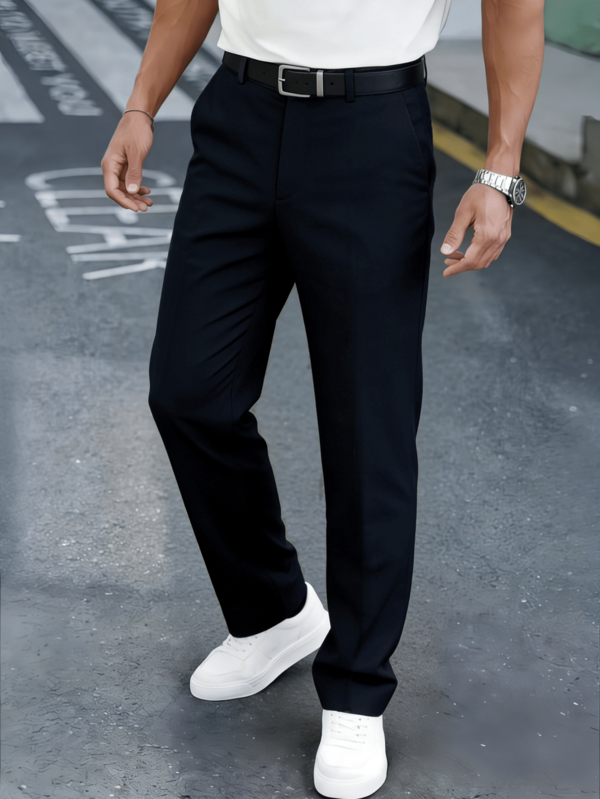 Men's Solid Color Casual Business Trousers, Fashionable Straight-Leg Suit Pants, Suitable For All Seasons Commuting