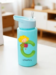 Customizable Name Text, 500ml Kids Water Bottle With Straw Cup, Best Gift For Girls And Boys For School/Graduation, Outdoor Sports Water Bottle, 26 Letters Campus Student Cup - Solid Color - View 13