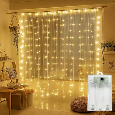 Đèn rèm cửa sổ 300 bóng LED, chạy bằng pin với 8 chế độ chiếu sáng, đèn trang trí vòng hoa nhà bếp Giáng sinh, đèn rèm cửa phòng ngủ trong nhà, đèn trang trí nhà cửa cho đám cưới, Halloween, Valentine.