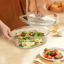 Glass Casserole Dish With Lid, 2.8L/3 Quart Ribbed Oval Roasting Pan For Oven And Microwave, Transparent Lead-Free Covered Kitchenware, Multifunctional Deep Glass Food Container For Baking And Cooking - View 2