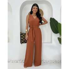 Women's Jumpsuit Roman Pantaloons Tie-Up Elegant Chic Simple Pocket Knot With Belt - 摩卡棕 - 查看 6