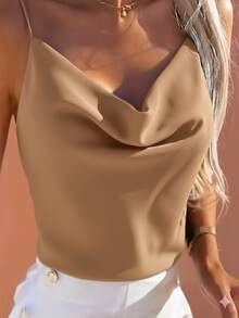 Women's Elegant Boba Collar Tank Top With Adjustable Thin Straps - Màu be nướng - Xem 1