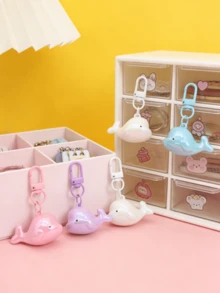 1pc Lightweight Cute Pastel Whale Keychain, Iridescent Marine Animal Bag Charm For Women, Perfect Travel Accessory For Bags And Cars, Ideal Birthday Holiday Gift For Friends And Family, Kawaii Bag Accessory With ID Card Lanyard & Car Parts Storage Bag Pendant - Blue Whale Keychain - View 3
