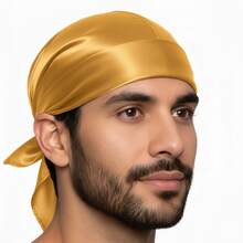 Lenço Masculino De Cetim Cigano Umbanda E Candomblé - Dourado - Visão 1