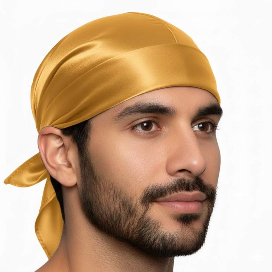Lenço Masculino De Cetim Cigano Umbanda E Candomblé - Dourado - Visão 1