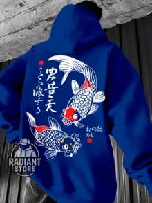 Comfortable Basic Sweatshirt For Everyday Wear. Japanese Carp Art Streetwear Urban Culture Street Fashion Graffiti Skater Skateboarding Unisex Men's Women's Sweatshirt 50% Cotton 50% Polyester Top Premium Streetwear New Release Immediate Shipping Various Colors!! - 寶藍色 - 查看 1