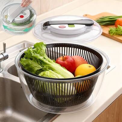 1pc, 3L Capacity Kitchen Gadget Set, Includes Fruit Filter, Vegetable Washer & Dryer, Salad Spinner, Fruit Basket, Fruit Skimmer, Lettuce Dryer, Strainer, Drying Rack, Kitchen Tools, Practical Kitchen Utensils, Easy One-Hand Press Cover