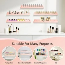 15-Inch Acrylic Wall-Mounted Nail Polish Storage Rack, Pink Nail Polish Holder With Removable Ends, Multi-Functional Organizer Suitable For Nail Salons, Bathrooms, Essential Oils And Cosmetics Display,Bedroom Room Decor,Back To School - View 5