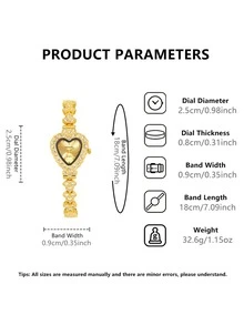 1件装女士心形水钻金色钢带休闲学生石英腕表，韩版 - 均碼 - 查看 6