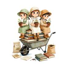 卡通园艺女孩墙贴，适用于女孩房和卧室、幼儿园墙面装饰、客厅背景，是墙面装饰和派对背景的理想之选。 - 彩色 - 查看 7