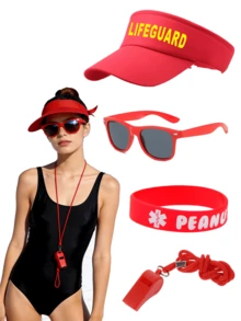Bộ trang phục cứu hộ mùa hè 3/5 món, trang phục hóa trang kỳ nghỉ vui nhộn bao gồm mũ đi biển, kính thời trang màu đỏ, còi, túi đựng ván lướt sóng, trang phục đi nghỉ mát trên biển. Bộ trang phục cứu hộ mùa hè - 3/5 món: Mũ đỏ, kính thời trang, còi, băng đeo cổ tay và túi đựng ván lướt sóng, trang phục lướt sóng kỳ nghỉ, trang phục hóa trang dự tiệc. - Nhiều màu - Xem 6