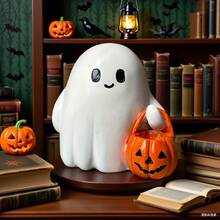 1pc Adorable Resin Smiling Ghost With Pumpkin Bucket - Cute Halloween Tabletop Statue, Ideal For Spooky Autumn Decor, Collectible Room Accent For Halloween Theme, Seasonal Display, Whimsical Design - 1PC - 查看 6